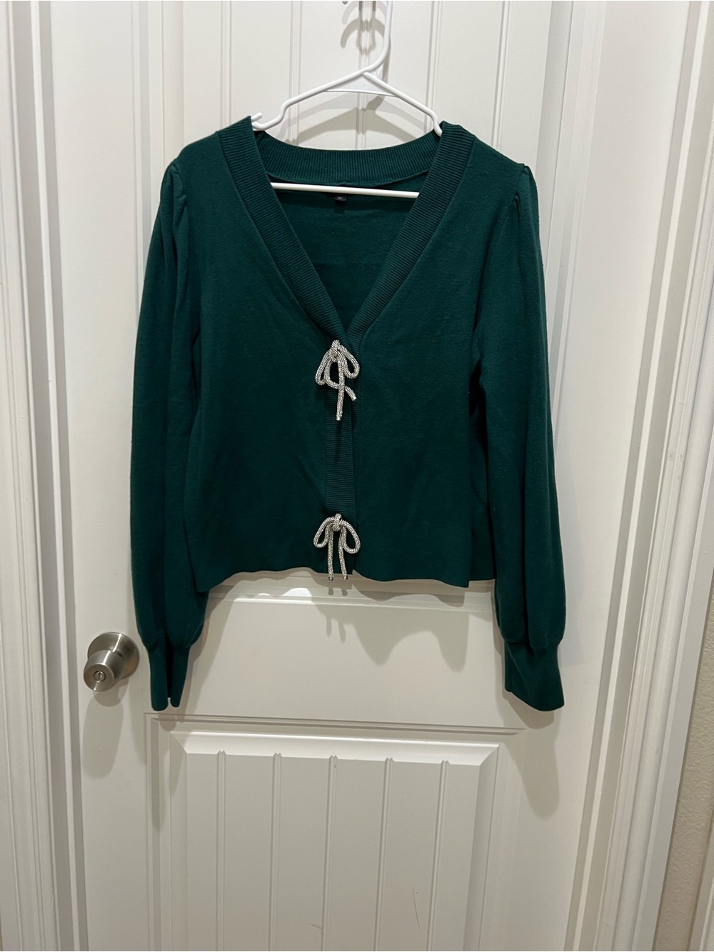 Express Deep Green Tie-Front Knit Cardigan